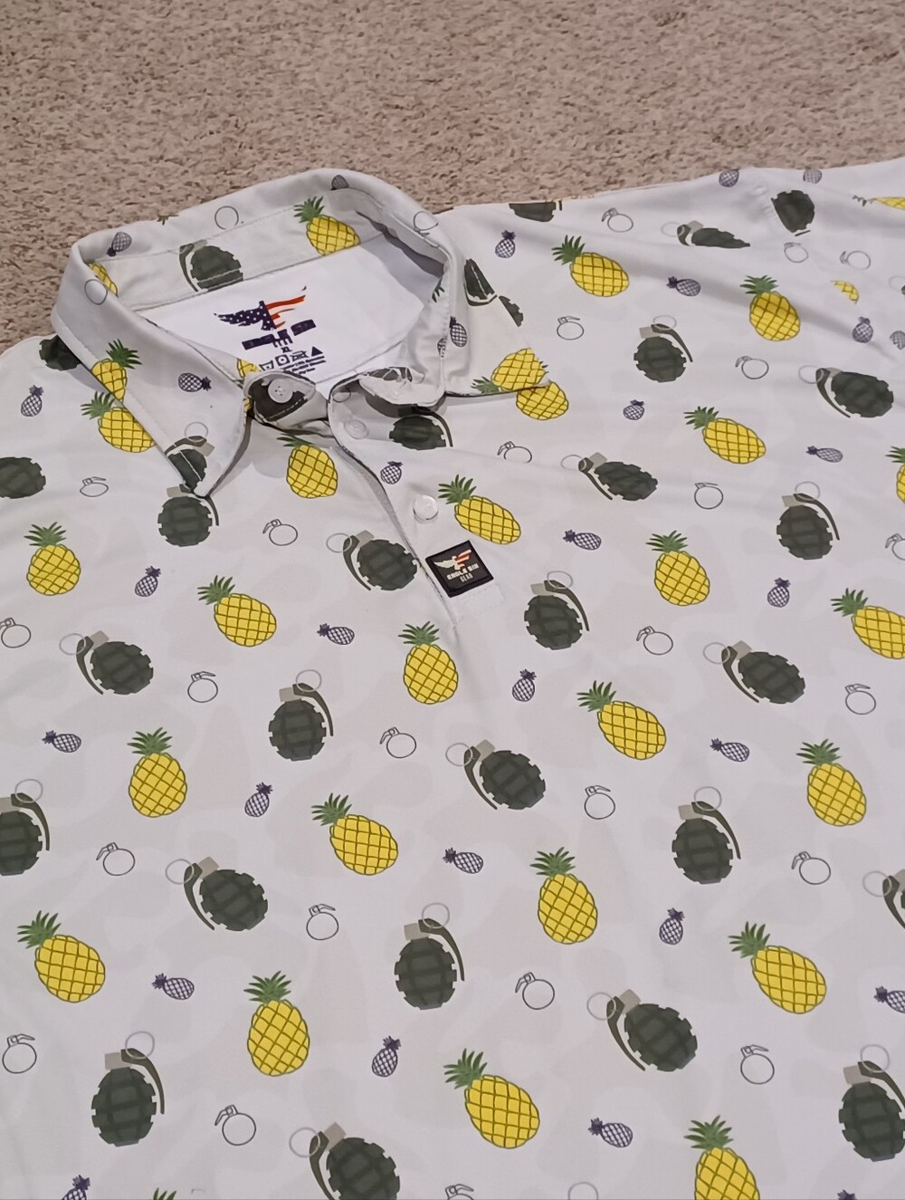 Eagle Six Gear Golf Polo Shirt with Pineapple & Grenade Print - Size XL